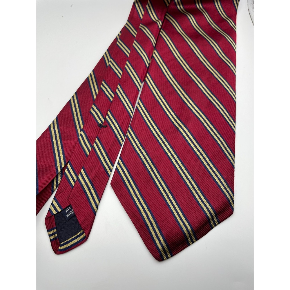 Jos A Bank Executive Collection Mens Silk Tie Red Navy Gold Striped Made in USA